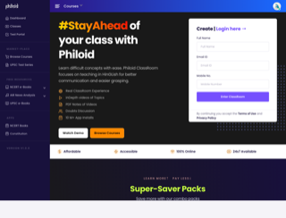 Philoid Classroom landing page with course packs and instructor sections