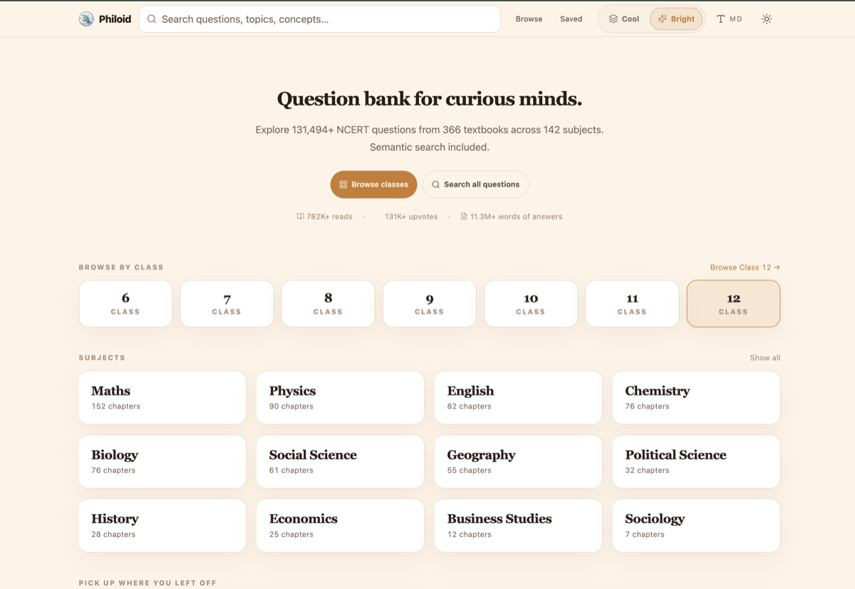 Philoid Q&A question bank in the bright reading appearance
