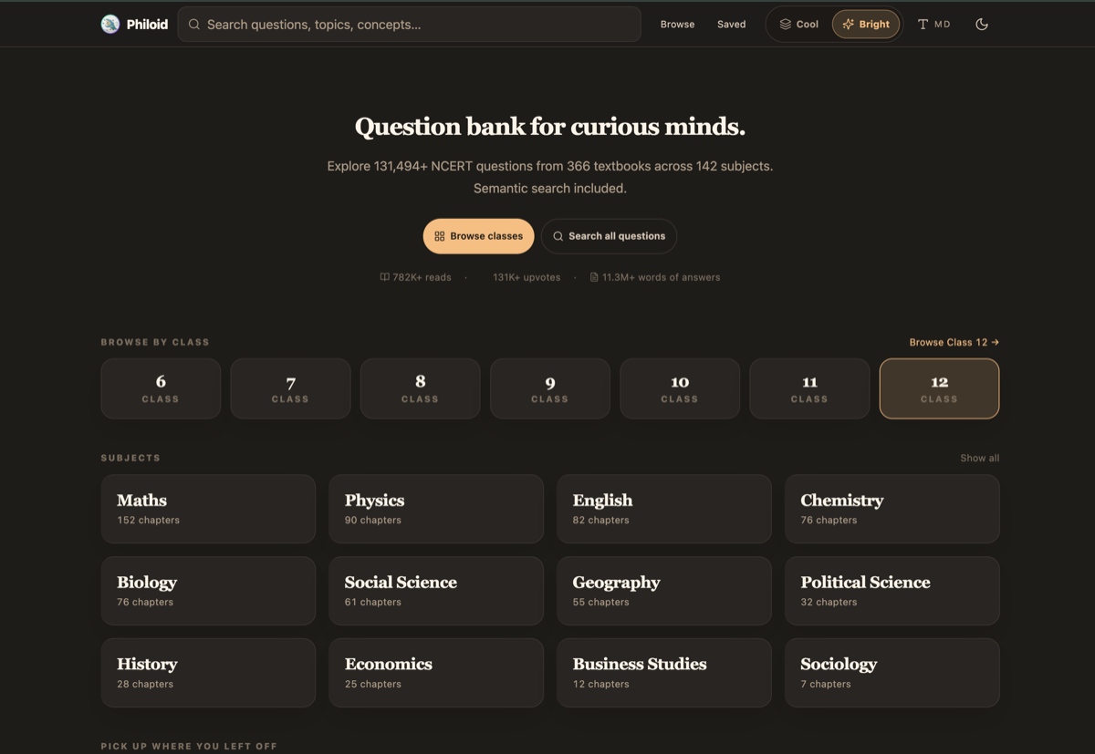 Philoid Q&A question bank in a dark reading appearance